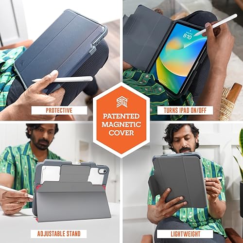 STM Dux Plus for iPad 10th Gen - Ultra Protective, Lightweight Rubberized Case with Clear Back, Storage for Apple Pencil Gen 1 with Magnetic Battery Saving On/Off Cover- Midnight Blue