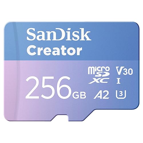 256GB SanDisk Creator microSD UHS-I Card with SD Adapter - Up to 190MB/s, 4K, 5.3K, Micro SD Card - SDSQXAV-256G-GN6MS microSD Card 256GB