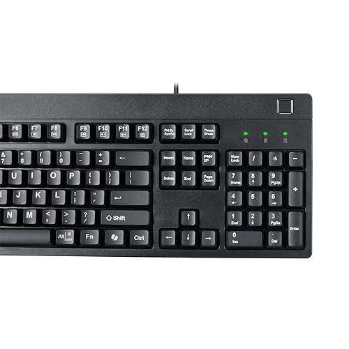 Adesso TAA Compliant Fingerprint Keyboard with AES 256 Encryption USB Wired Full Size 104 Key Layout Windows Hello Compatible Made in Taiwan for Government Business Education AKB-630FB-TAA