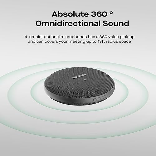 MP Mobile Pixels Bluetooth Conference Speakers with 4 Microphone, 13ft Omnidirectional Voice Pickup, USB-C Plug&Play,Noise Reduction, Compatible with Zoom/Teams/Skype/Google Meet