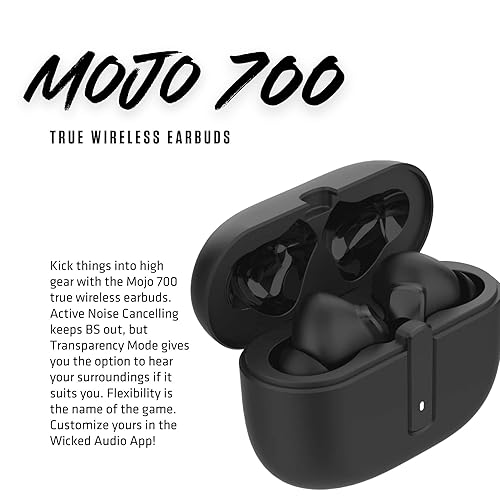 Wicked Audio Mojo 700 True Wireless Bluetooth Earbuds | ANC Noise Cancelling | Clear Call Mics | Long Battery Life | Mobile App | Custom EQ Modes | GPS Find Buds | Transparency Mode | Low Latency