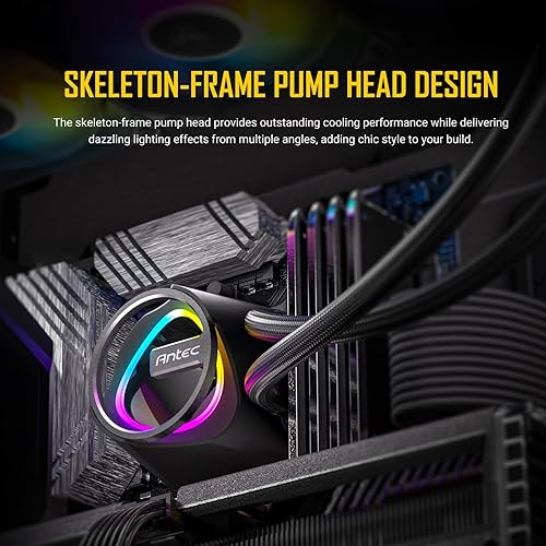 Antec Skeleton 240 ARGB Liquid CPU Cooler, 240mm Radiator, 2 x 120mm PWM ARGB Fans, Hydraulic Bearing, Copper Base, Intel LGA 115X/1200/1700/20XX, AMD AM4/AM5, Black