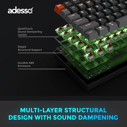 Adesso EasyTouch 1200 Wired/Wireless/Bluetooth Mechanical Keyboard, RGB Illuminated, Multi-OS, QMK/VIA Customizable, Hot Swappable, Red Switch, Copilot AI Hotkey, USB-C, 4000mAh Battery