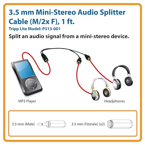 Tripp Lite P313-001 1 Foot Stereo Splitter Cable 3.5MM MALE/2 X 3.5MM Female