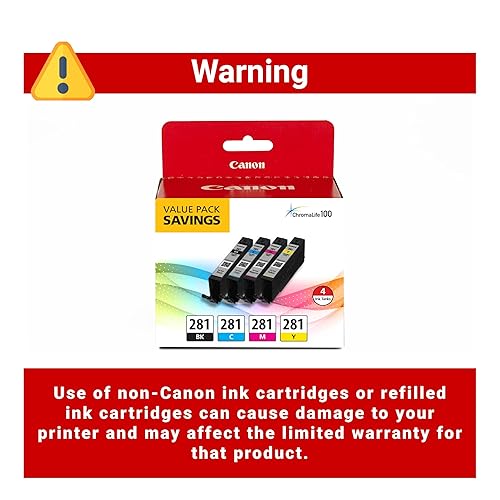 CanonInk 2091C005 Inkjet Printer Ink Cartridge CLI-281 BKCMY 4 Pack Ink