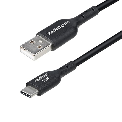 StarTech.com 1ft (30cm) USB-A to USB-C Charging Cable, Charge & Sync, 3A, USB 2.0, TPE Jacket, Black USB Charging Cord