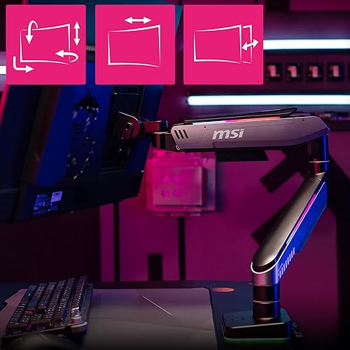 MSI MPG MT201R V2 - Premium RGB Single Monitor Stand Arm, Supports 17-49 Screens and 44 lbs, VESA Compatible, Adjustable Heavy Duty Gas Spring Mount, Clamp & Grommet, Quick Release Plate - Gray