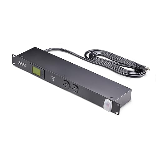 StarTech.com 8-Outlet Horizontal Rack Mount Metered PDU, 1U Server Power Strip w/Surge Protector, 8ft (2.4m) Power Cable, TAA 8 Outlets | 15A