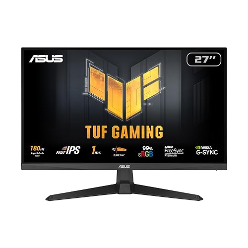 ASUS TUF Gaming 27” 1080P Monitor (VG279Q3A) – Full HD, 180Hz, 1ms, Fast IPS, Extreme Low Motion Blur Sync, FreeSync Premium, G-SYNC Compatible, Variable Overdrive, 99% sRGB, DisplayPort, HDMI