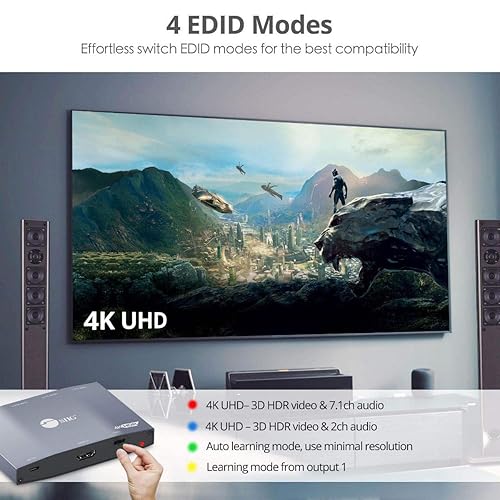 SIIG 4K HDMI Splitter 1 in 4 Out, HDR with EDID, 1x4 HDMI Splitter, HDCP 2.2/1.4, HDR, 18Gbps Bandwidth, EDID Management, TAA Compliant (CE-H26K11-S1) 1 in 4 Out HDMI Splitter