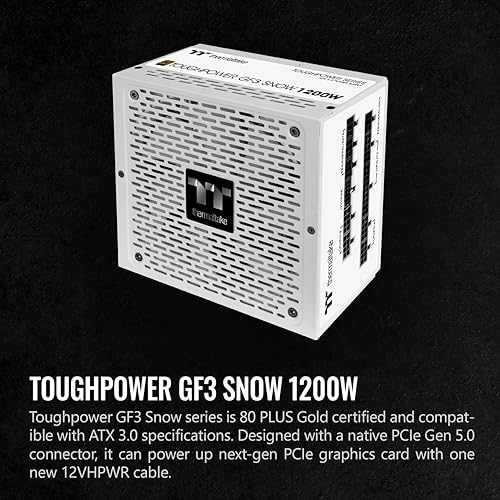Thermaltake Toughpower GF3 Snow Edition 1200W 80+ Gold Full Modular SLI/Crossfire Ready ATX 3.0 Power Supply PCIe Gen.5 600W 12VHPWR Connector Included PS-TPD-1200FNFAGU-N 10 Year Warranty
