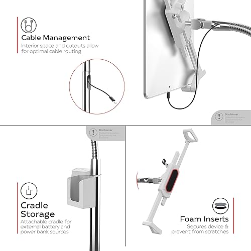 Medical Mobile Stand – CTA Heavy-Duty Medical Mobile Floor Stand & Accessories for iPad 7 – 9 Gen 10.2”, 12.9” Pro, 11”, Mini 5/6, Samsung A8 & Other 7-13-Inch Tablets - White (PAD-SHFSWAO)