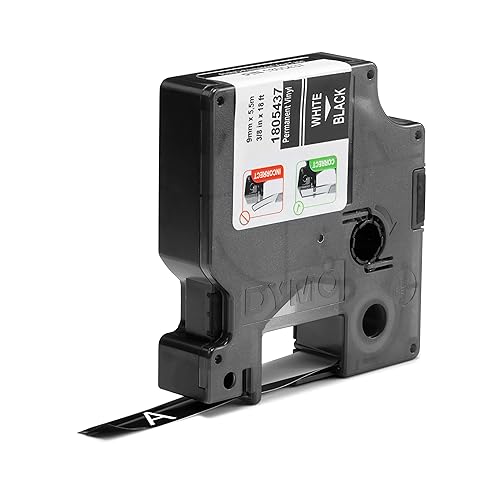 DYMO Rhino Industrial Vinyl Labels, 3/8, White Print on Black, Self-Adhesive, for LabelManager & Rhino Label Makers