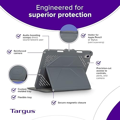 Targus Pro-Tek iPad 10th Generation Case 2022 iPad 10.9 Inch Case, iPad 10 Case Magnetic Military Grade Drop Protection Cover for 10.9” iPad 10th Gen 2022, Models A2696 A2757 A2777, Black (THZ934GL)