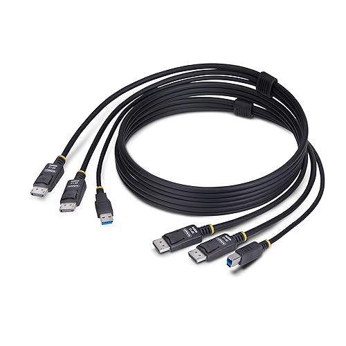 StarTech.com 6ft (1.8m) Dual-DisplayPort and USB 5Gbps KVM Cable, 4K 60Hz, Universal Compatible Combo Cable for KVM Switches
