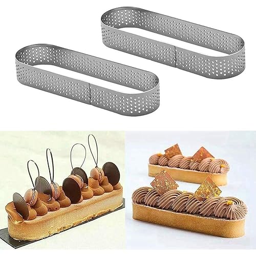 Wlauqueta Pack of 48 Oval Tart Moulds French Dessert Mousse Fruit Cake Ring Quiche Cake Mould Stainless Steel Cake Mousse Ring