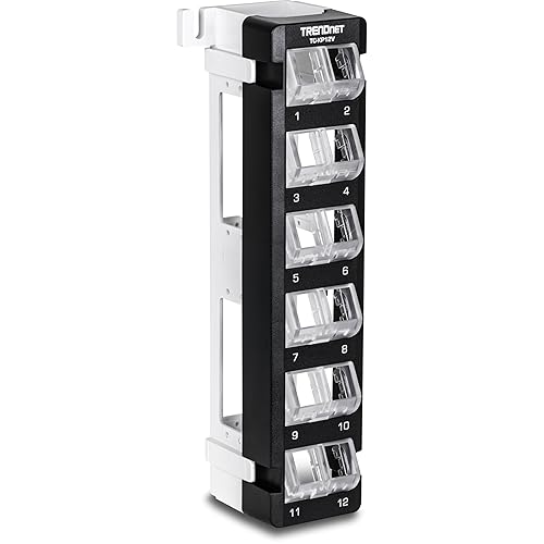 TRENDnet 12-Port Blank Angled Wall Mount Keystone Patch Panel, TC-KP12V, Use with TRENDnet Keystone Jacks (Sold Separately), Snap-in Style, Quick and Easy Access, 89D Wall Mount Bracket Included