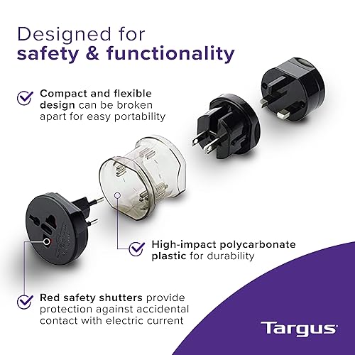 Targus Universal Travel Adapter, International Plug Adapter, Travel Worldwide Power Adapters for Europe, UK, Asia, Africa, LAC, MENA, & USA, Travel Plug Adapter and Voltage Converter (APK01US1)
