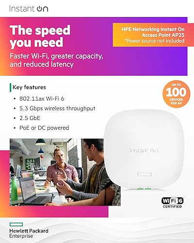 Aruba Instant On AP25 .11ax 4x4 Wi-Fi Access Point | US Model | Power Source not Included (R9B27A)