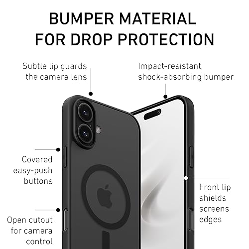 PEEL Bumper Case for iPhone 16 Plus (Black) - Military-Grade Drop Protection, Embedded Magnet Compatible with MagSafe, Thin Minimalist Design, Branding Free - Showcases Your Device iPhone 16 Plus Black