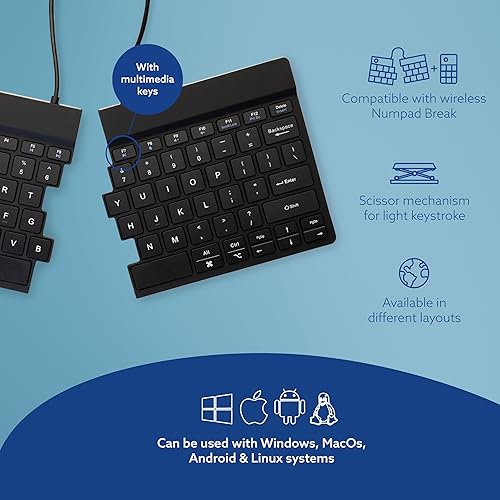 R-Go Split Keyboard, Bluetooth 5.0, with Anti-RSI Software, Ergonomic Split Button Panel Design, QWERTY US Layout, Black