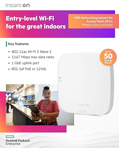 HPE Networking Instant On Access Point AP11 2x2 WiFi 5 Indoor Wireless Access Point | Power Source Included | US Model (R3J21A)