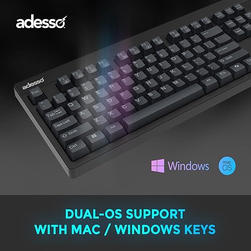 ADESSO EasyTouch 130 Full-Sized USB Wired Mechanical Keyboard with Brown Switches, Dedicated Copilot AI Hotkey, Gasket-Mounted for Quiet Typing, 2X Large Print Keycaps, and N-Key Rollover for Windows