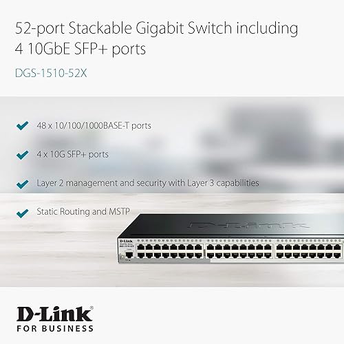 D-LINK SmartPro 48-Port Gigabit Switch with 4 10G SFP+ (DGS-1510-52X) 52 Port, 4 SFP+