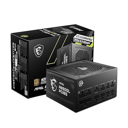 MSI MAG A850GL PCIE 5 & ATX 3.0 Gaming Power Supply - Full Modular - 80 Plus Gold Certified 850W - Compact Size - ATX PSU 850W (PCIE 5) MAG A850GL PCIE5
