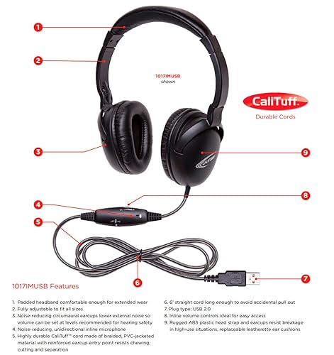 Califone International, Inc CALIFONE 1017IM USB NEOTECH+USB Headset W/CALIFUFF Braided Cord