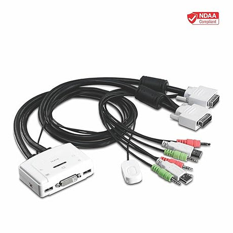 TRENDnet 2-Port DVI USB KVM Switch and Cable Kit with Audio, Manage Two PC's, USB 2.0, Hot-Plug, Auto-Scan, Hot-Keys, Windows/Linux/Mac Compliant, TK-214i DVI USB with Audio