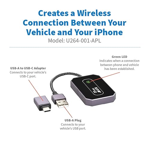 Eaton Tripp Lite Series Bluetooth Apple CarPlay Wireless Adapter for Car Screen, Mini Portable Size, USB-C and USB Adapter, iOS 10+, Plug and Play, iPhone Compatible, 3-Year Warranty (U264-001-APL)