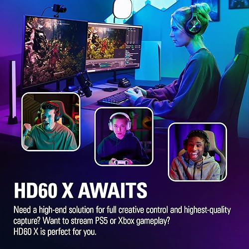 Elgato HD60 X - Stream and Record in 1080p60 HDR10 or 4K30 with Ultra-low Latency on PS5|Pro, PS4|Pro, Xbox Series X/S, Xbox One X|S, Nintendo Switch 2, in OBS and More, Works with PC and Mac