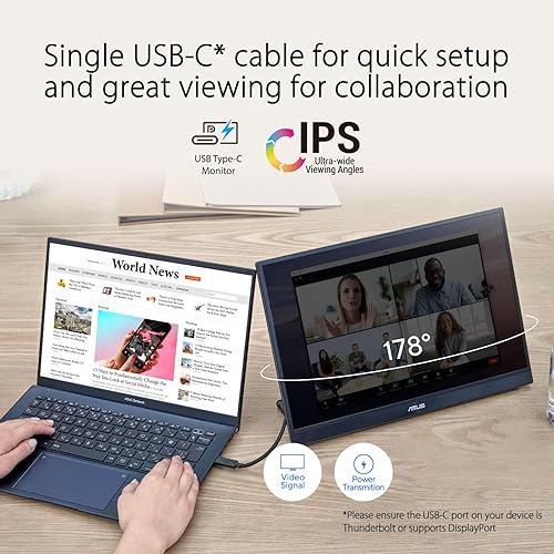ASUS ZenScreen 16” 16:10 Portable Monitor (MB16QHG) - WQXGA (2560 x 1600), IPS, 120Hz, 100% DCI-P3, Eye Care, L-Shaped Kickstand, Tripod Mountable, USB-C, HDMI, DisplayHDR™ 400, 3-Year Warranty