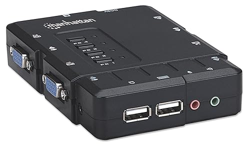 Manhattan 4-Port Compact KVM Switch USB Audio with Cables (151269)