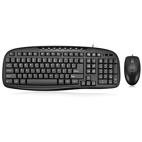 Adesso AKB-133CB - Keyboard and Mouse Combo, Wired, Desktop Keyboard, Ambidextrous Mouse, Multimedia Hotkeys - Compatible for Desktop/PC/Windows XP/7/8/10