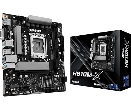 ASRock H810M-X Intel Core Ultra (Series 2) LGA1851 DDR5 up to 6400MHz M.2 Key E for WiFi 128GB SATA3 6.0 Gb/s Micro ATX Motherboard PCIe 4.0 H810 2.5G LAN USB3.2