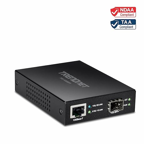 TRENDnet 10GBASE-T to SFP+ Fiber Media Converter, TFC-10GSFP, 1 x 10G RJ-45 Port, 1 x 10Gbps SFP+ Slot, SFP+ to 10G RJ-45, Power Adapter Included 10G SFP+
