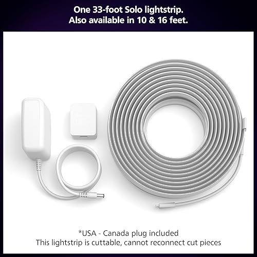 Philips Hue Indoor 33 Ft Smart LED Solo lightstrip Base Kit - 1 Pack - Control with Hue App - Works with Alexa, Google Assistant and Apple HomeKit