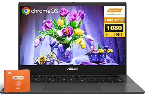 ASUS Chromebook CM1402 Laptop for Students Business, 14 FHD, MediaTek Kompanio 520, 4 GB RAM, 192 GB (64GB eMMC+128GB MSD), WiFi 6,Long-Lasting Battery, Chrome OS, Nonslip Mouse+32GB USB Flash Drive 4 GB RAM | 192 GB SSD