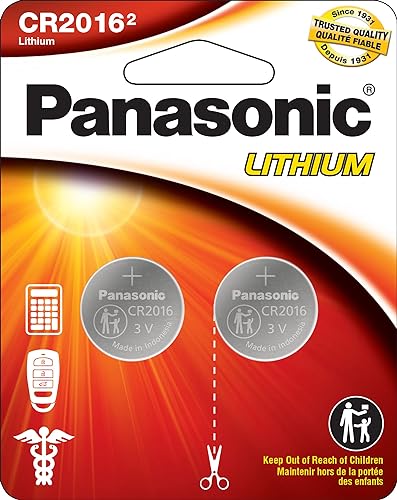 Panasonic CR2016 3.0 Volt Long Lasting Lithium Coin Cell Batteries in Child Resistant, Standards Based Packaging, 2-Battery Pack