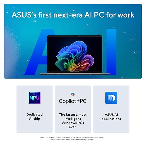 ASUS ExpertBook P5 Copilot+ PC AI Laptop, Intel® Core™ Ultra 5 Processor 226V, 16GB RAM, 512GB SSD, WiFi 6E, Windows 11 Pro, Misty Grey, P5405CSA-XH54