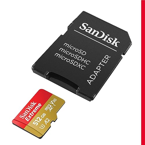 SanDisk 512GB Extreme microSDXC UHS-I Memory Card with Adapter - Up to 190MB/s, C10, U3, V30, 4K, 5K, A2, Micro SD Card - SDSQXAV-512G-GN6MA 512GB Memory Card Only