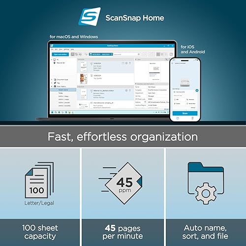 ScanSnap iX2500 Wireless or USB High-Speed Cloud Enabled Document, Photo & Receipt Scanner with Large Touchscreen and 100 Page Auto Document Feeder for Mac or PC, White ScanSnap iX2500 White