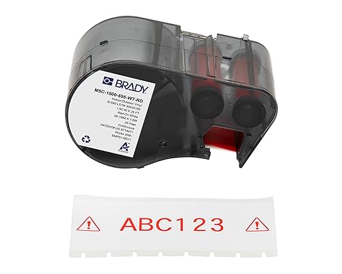 Brady Authentic (M5C-1500-595-WT-RD) All-Weather Permanent Adhesive Vinyl Labels 1.5 in W x 25ft Red on White. for use with BMP51, M510, and M511 Label Printers. Vinyl Red on White 38,10 mm (W) x 7,62 m (L)
