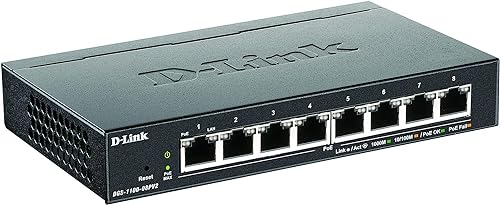 D-Link Ethernet PoE Switch, 8 Port Smart Managed w/ 64W PoE Budget Layer 2 Network Gigabit Wireless Internet (DGS-1100-08PV2) 8 Port Gigabit PoE V2