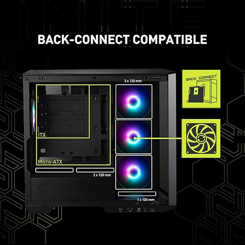 MSI MAG PANO M100R PZ Black Micro ATX Gaming Case, Support Back-Connect Motherboard, 270-degree Panoramic Display, 4 aRGB Fans MAG PANO M100R PZ Black Black mATX