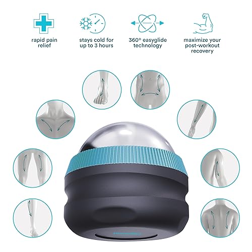 Homedics IcyGlide Massage Roller Ball, Cold Therapy for Rapid Pain Relief, 360-Degree EasyGlide Technology, Great for Post-Workout Muscle Recovery, Full Body Treatment, Compact & Portable