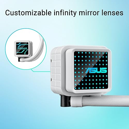 ASUS Prime LC 360 ARGB White Edition all-in-one CPU liquid cooler with special CPU contact area & finned channel, water block with infinity mirror lens options, pre-installed ARGB fans & Aura lighting Prime LC 360mm|Infinity Mirror|White|ARGB