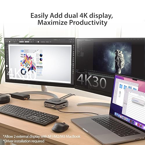 j5create USB-C Dock Dual 4K HDMI - Supports Dual Extended 4K Display for Windows and M1/M2/M3 MacBook, Built-in 15W Magnetic Wireless Charger, USB-A x 2, USB-C x 2, Gigabit ethernet (JCD3199)